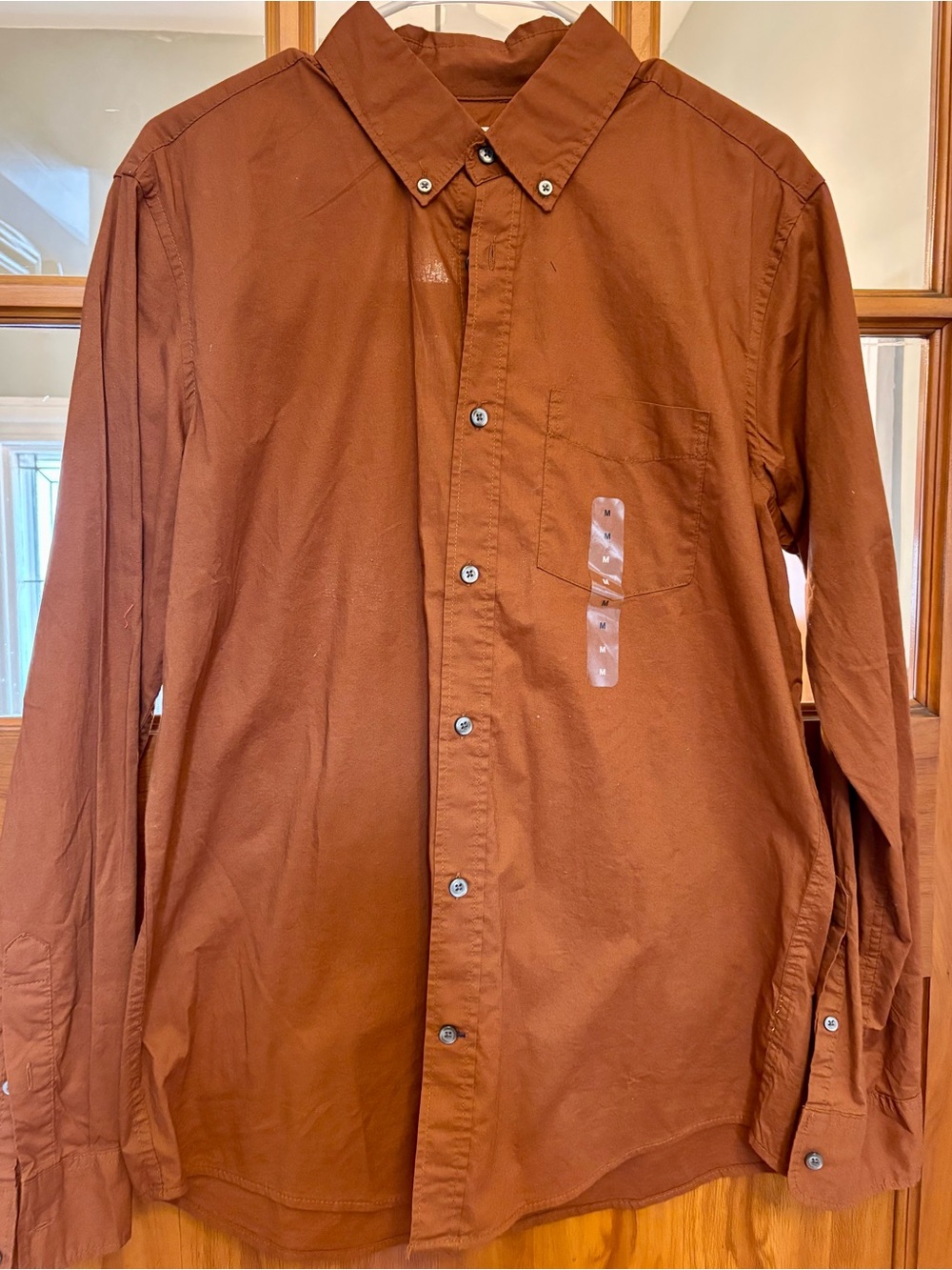 GAP Men's Long-Sleeve Button-Down Shirt in Rust